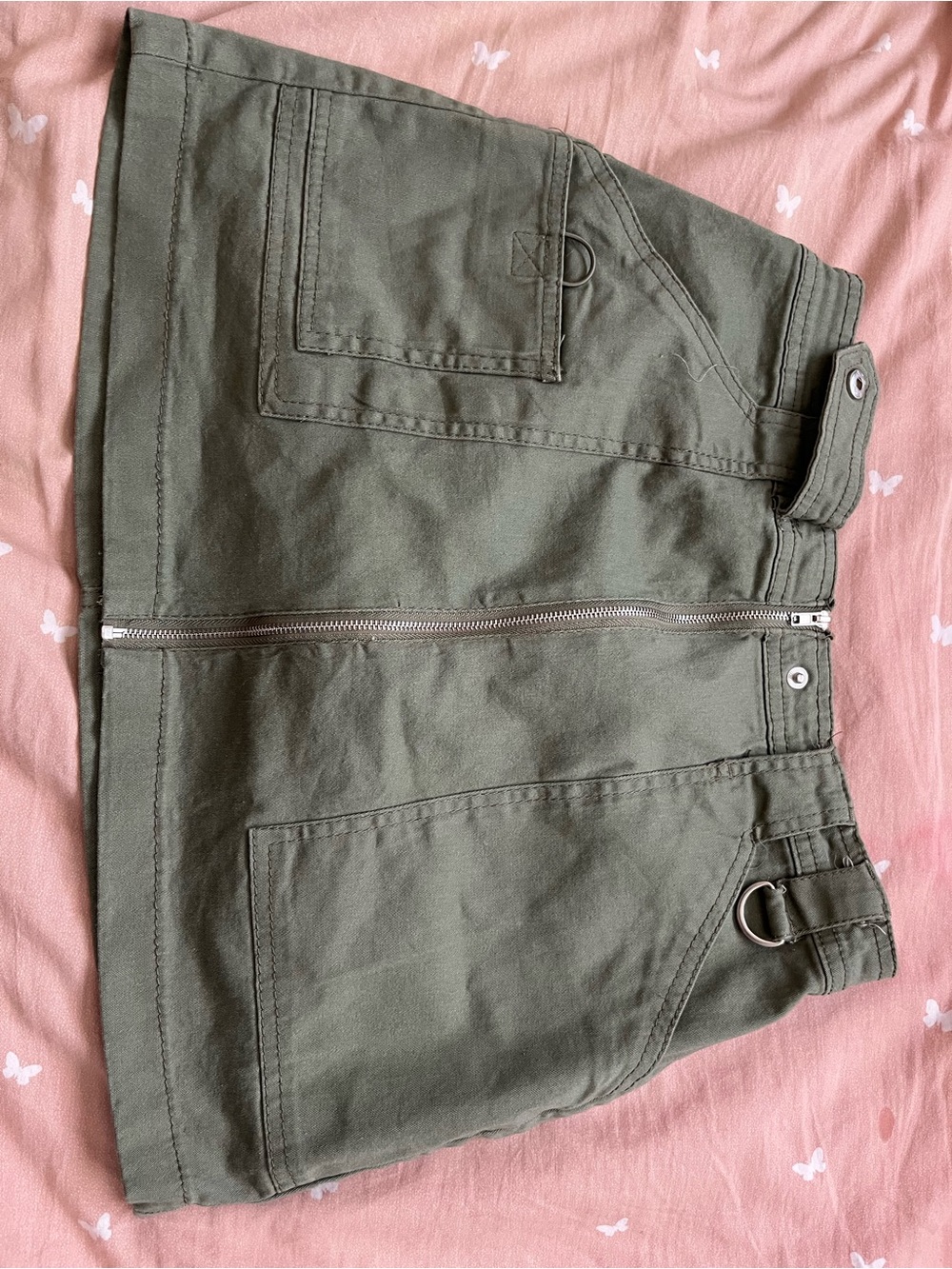 Olive Green Zipper Front Mini Skirt